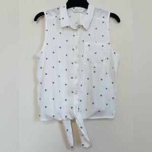 H&M New/tag Girl's 14/XLbees white black button up tie front sleeveless blouse